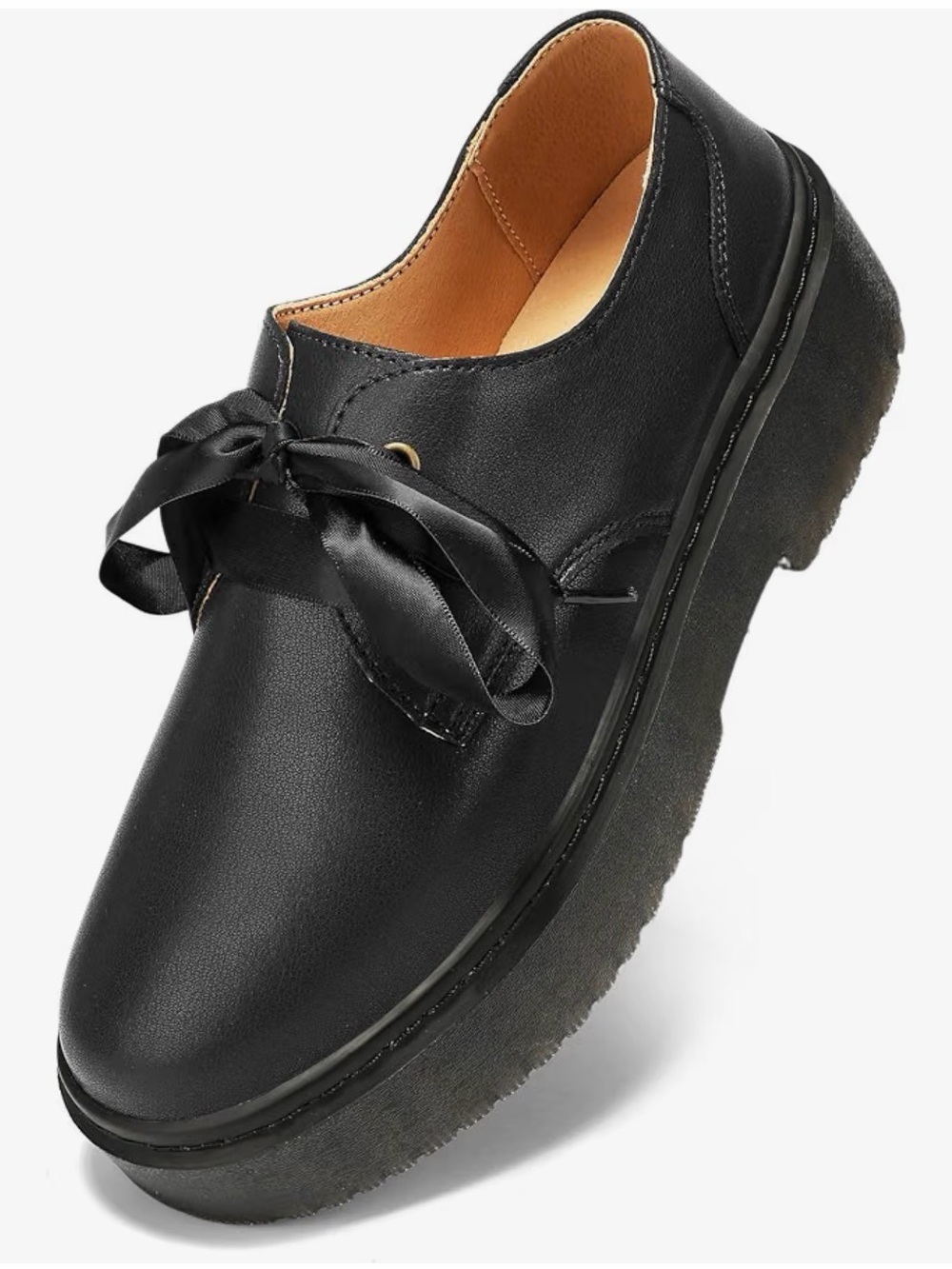 Amazon Women's Black Platform Loafer with Satin Ribbon Laces